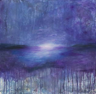 CJ COWDEN (20TH C.) ABSTRACT ACRYLIC PAINTING, 'NO FOUNDATION,' 30" X 30": Framed acrylic on canvas painting, "No Foundation," signed lower right CJ Cowden (American, 20th c.), titled on printed label verso, sight: approx 30"h, 30"w, overall: approx 31.75"h, 31.75"w, 7.25lbs