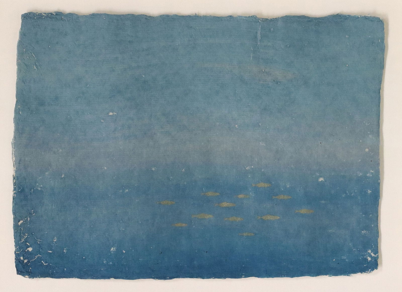 FRAMED MIXED MEDIA ON TEXTURED PAPER, SCHOOL OF FISH IN BLUE SEA (1 of 3)