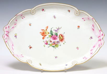 HEREND HAND-PAINTED FLORAL OVAL SERVICE PLATTER