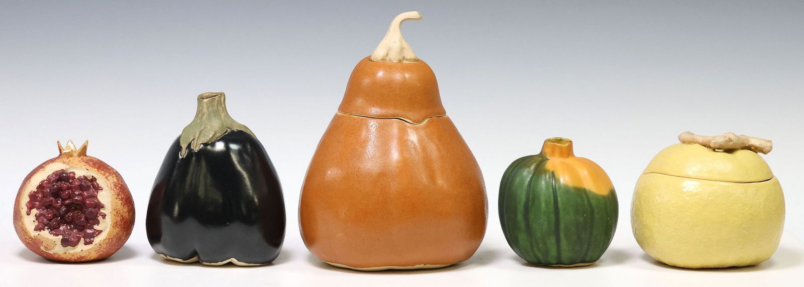 (5) PATRICIA GARRETT (20THC.) STUDIO ART CERAMIC VEGETABLE POTTERY VESSELS (1 of 5)