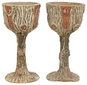 (2) CAST STONE FAUX BOIS STANDING GARDEN PLANTERS, 27.5"H