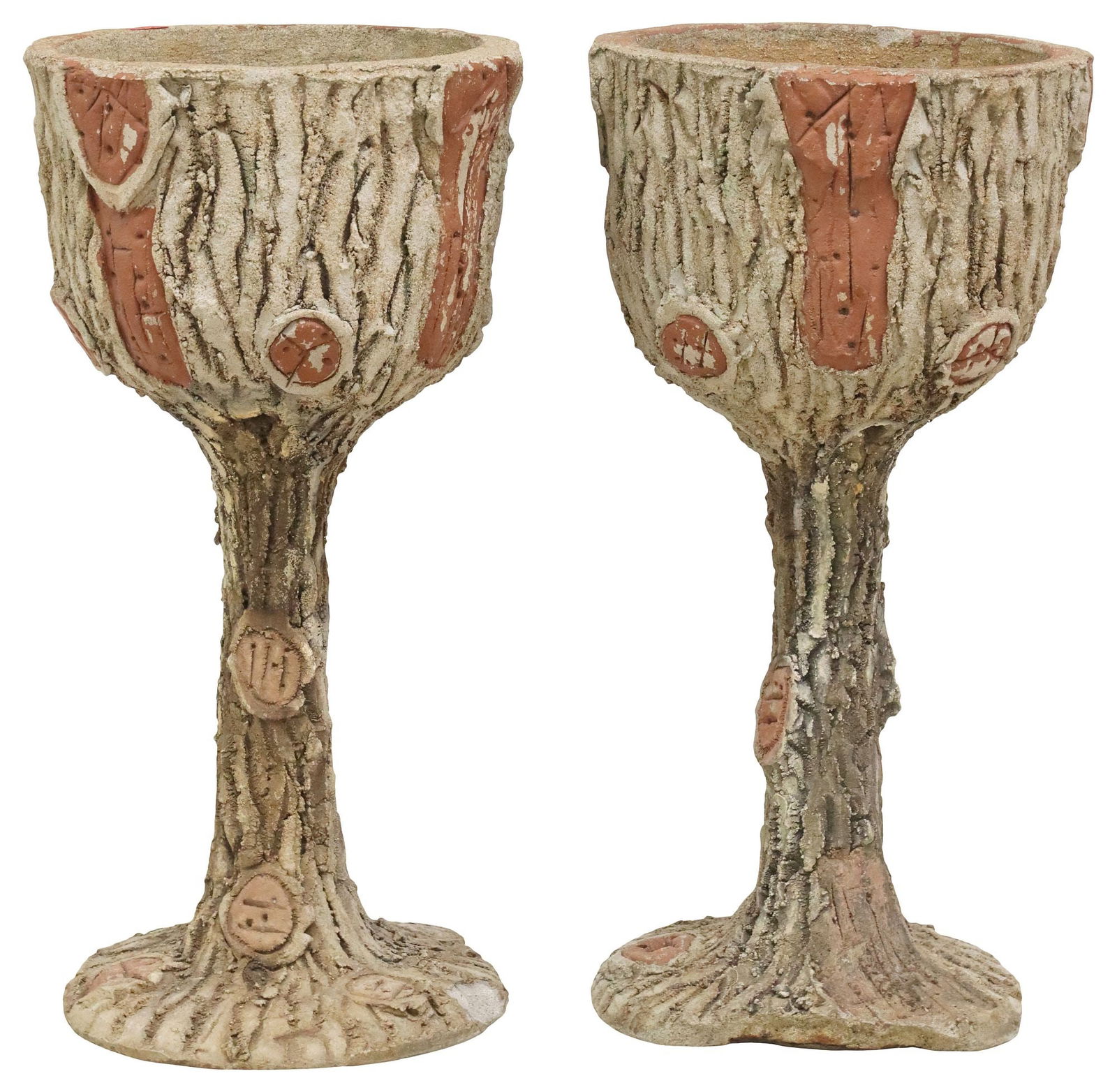 (2) CAST STONE FAUX BOIS STANDING GARDEN PLANTERS, 27.5"H (1 of 3)