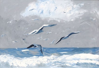 MARIO BERRINO (1920-2011) IMPASTO PAINTING SEASCAPE WITH GULLS