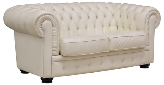 CHESTERFIELD STYLE BUTTON-TUFTED WHITE LEATHER SOFA