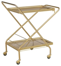 FRENCH GILT-METAL & SMOKED GLASS TWO-TIER SERVICE TROLLEY/ BAR CART