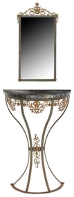 MANNER OF OSCAR BACH (D.1957) PARCEL-GILT MIXED METAL MIRROR & CONSOLE