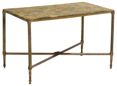 FRENCH RECTANGULAR BRASS & COMPOSITE COFFEE TABLE