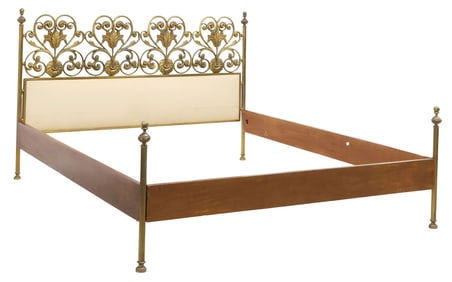 ITALIAN ART NOUVEAU PERIOD SCROLLED GILT METAL BED