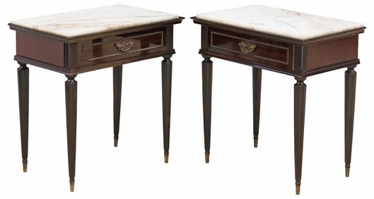 (2) MID-CENTURY MODERN PARCEL-EBONIZED MARBLE-TOP NIGHTSTANDS