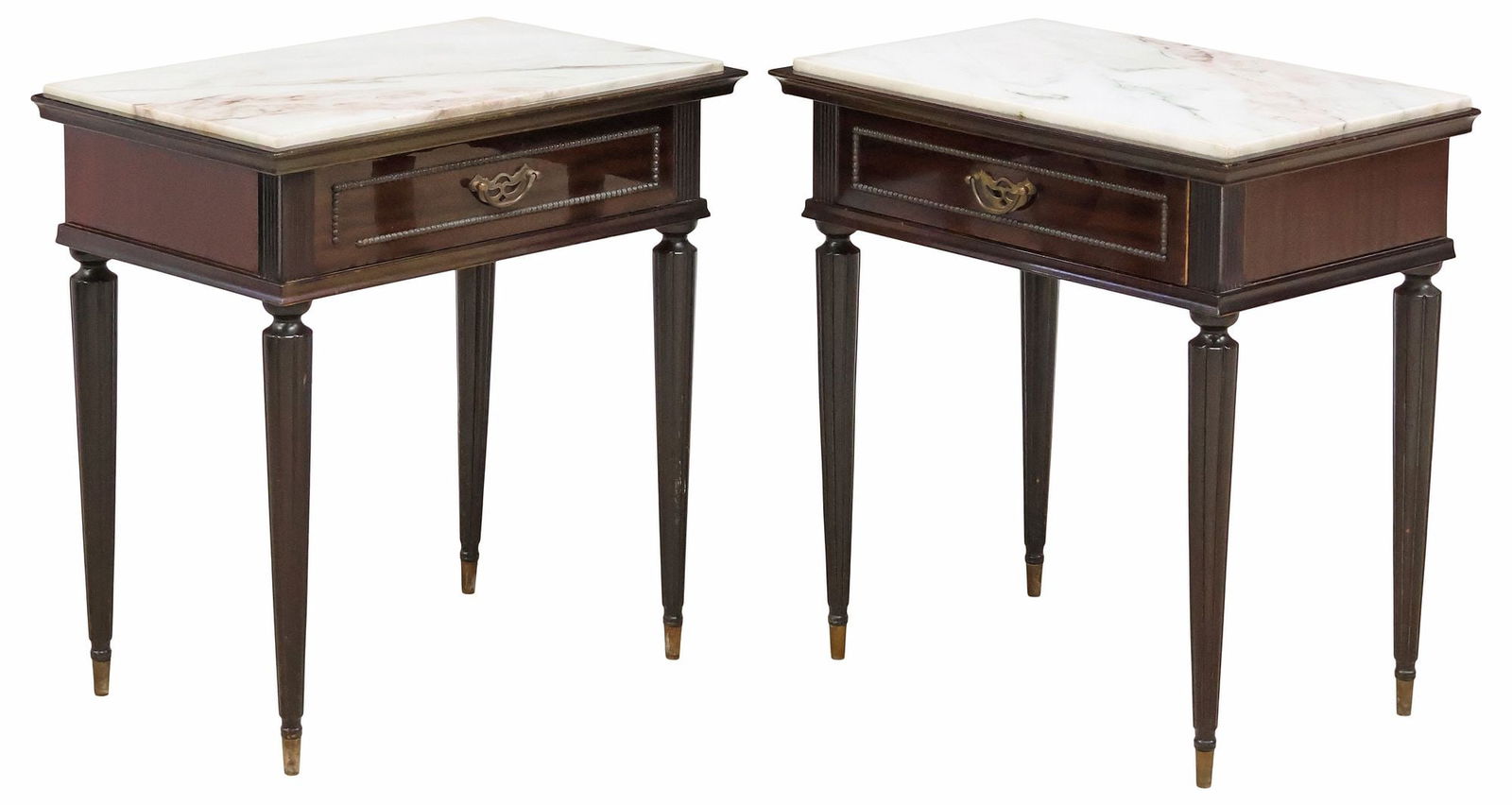 (2) MID-CENTURY MODERN PARCEL-EBONIZED MARBLE-TOP NIGHTSTANDS (1 of 5)