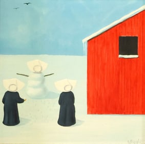 FRANK WHIPPLE (1923-2016) WIMPLE NUNS & SNOWMAN, 5" X 5"