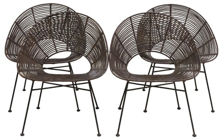 (4) VITO SELMA (ATTRIB) MODERN WOVEN BAMNOO & RATTAN CHAIRS