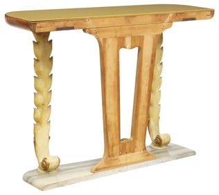 OSVALDO BORSANI (ATTRIB.) PARCEL-GILT & PAINTED GLASS-TOP CONSOLE TABLE