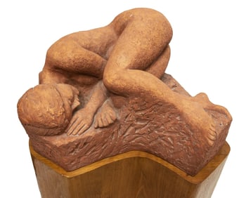 (2) JAN LAUDA (ATTRIB) SCULPTURE RECUMBENT FEMALE FIGURE ON PLINTH