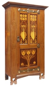 ENGLISH ART NOUVEAU MAHOGANY INLAID HALL CUPBOARD