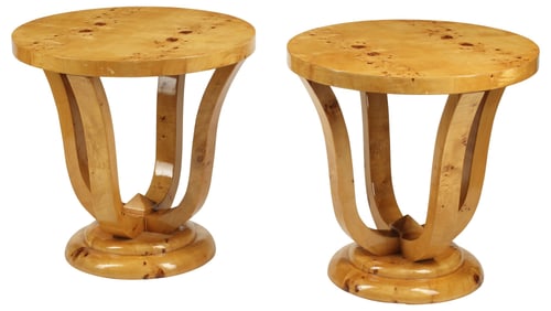 (2) ART DECO STYLE BURLWOOD SIDE TABLES