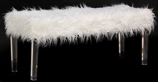CONTEMPORARY BOLIN FURNITURE FAUX FUR & LUCITE BENCH