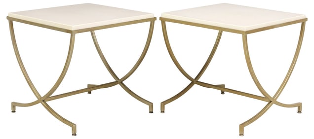 (2) CONTEMPORARY BERNHARDT (ATTRIB.) STONE-TOP CURULE SIDE TABLES