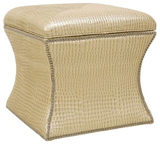 CONTEMPORARY MASSOUD 'LEDA' FAUX LEATHER STORAGE OTTOMAN