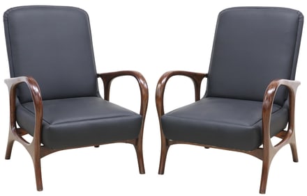 (2) MID-CENTURY MODERN STYLE UPHOLSTERED ROSEWOOD ARMCHAIRS