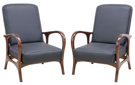 (2) MID-CENTURY MODERN STYLE UPHOLSTERED ROSEWOOD ARMCHAIRS