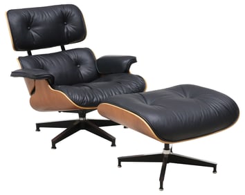 HERMAN MILLER EAMES BLACK LEATHER LOUNGE CHAIR & OTTOMAN