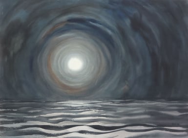 MICHAEL FRARY (1918-2005) WATERCOLOR MOONLIT SEASCAPE