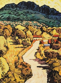 ROBERT DAUGHTERS (1929-2013) GOUACHE PAINTING WINDING ROAD