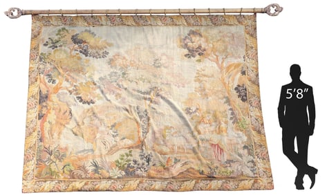 FRENCH AUBUSSON STYLE VERDURE WOVEN TAPESTRY, 118" X 137"