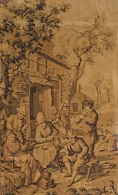 LARGE FRAMED JACQUARD WOVEN PASTORAL TAPESTRY