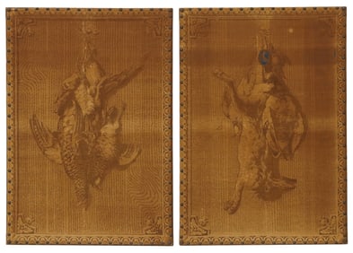 (2) FRAMED FRENCH WOVEN GAME ANIMAL TAPESTRIES