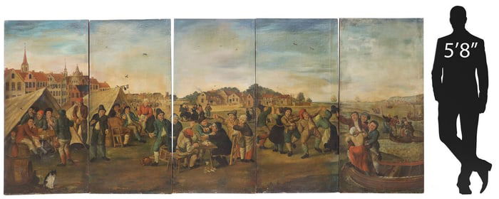 (5) FLEMISH SCHOOL GENRE SCENE PAINTED PANELS, CHRISTIE'S, 64.5"H