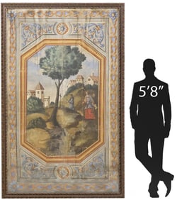 MONUMENTAL ITALIAN SCHOOL PAINTED ARCHITECTURAL WALL PANEL, 97"H