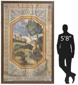 MONUMENTAL ITALIAN SCHOOL PAINTED ARCHITECTURAL WALL PANEL, 97"H