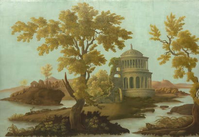 LARGE DECORATIVE PAINTED LANDSCAPE WALL PANEL, 102" X 148.5"