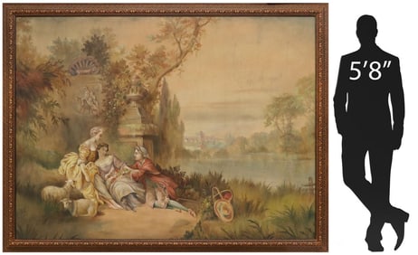 AFTER FRANCOIS BOUCHER PAINTED CANVAS WALL PANEL, 72" X 96"
