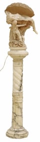 (2) UMBERTO STIACCINI CARVED ALABASTER "LA PERLA" BIRTH OF VENUS 1-LT LAMP ON PESESTAL BASE