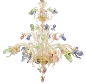 IMPRESSIVE LARGE ITALIAN MURANO ART GLASS FLORAL 9-LT CHANDELIER, 46"H X 46"DIAM
