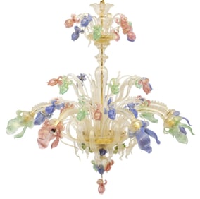 IMPRESSIVE LARGE ITALIAN MURANO ART GLASS FLORAL 8-LT CHANDELIER, 46"H X 46"DIAM