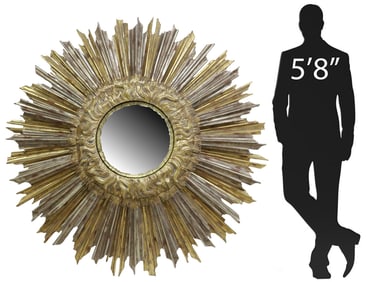 LARGE CONTINENTAL CARVED GILTWOOD CONVEX WALL MIRROR, 66"DIAM