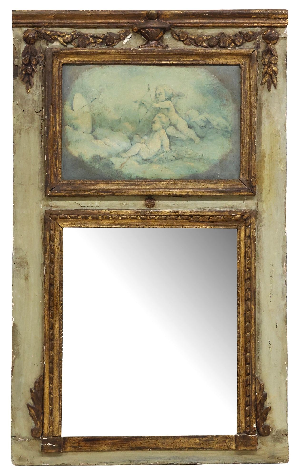 FRENCH LOUIS XVI STYLE PARCEL-GILT & PAINTED TRUMEAU MIRROR (1 of 4)