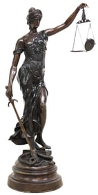 NEAR LIFE-SIZE BRONZE SCULPTURE LADY JUSTICE