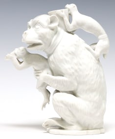 GERMAN 'BLANC DE CHINE' TEAPOT IN THE FORM OF A MONKEY