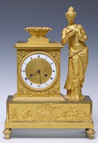 FRENCH NEOCLASSICAL ORMOLU FIGURAL MANTEL CLOCK