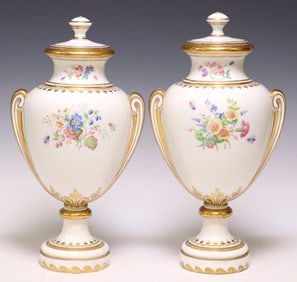 (2) SEVRES NAPOLEON III PARCEL-GILT PORCELAIN VASES & COVERS, 19TH C.
