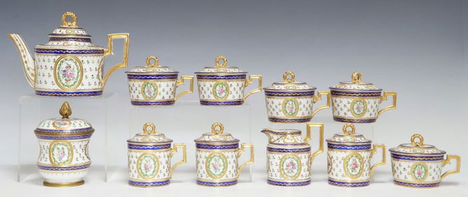 (11) SEVRES-STYLE PARCEL-GILT & PAINTED PART TEA SERVICE