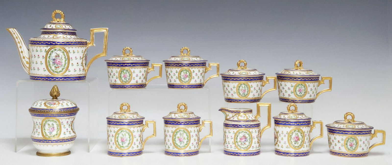 (11) SEVRES-STYLE PARCEL-GILT & PAINTED PART TEA SERVICE (1 of 4)