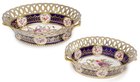 (2) CHAMBERLAIN'S WORCESTER COBALT-BLUE GROUND PORCELAIN BASKETS