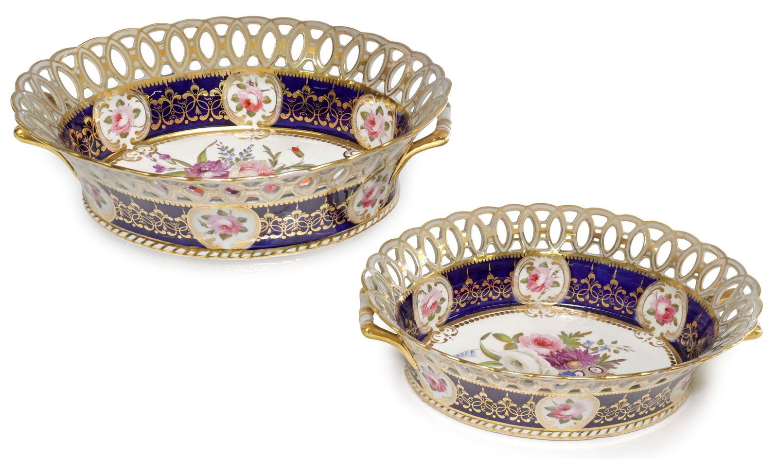 (2) CHAMBERLAIN'S WORCESTER COBALT-BLUE GROUND PORCELAIN BASKETS (1 of 5)