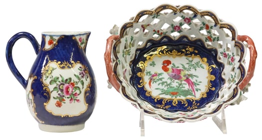 (2) WORCESTER PORCELAIN 'BLUE SCALE' BASKET & CREAM JUG